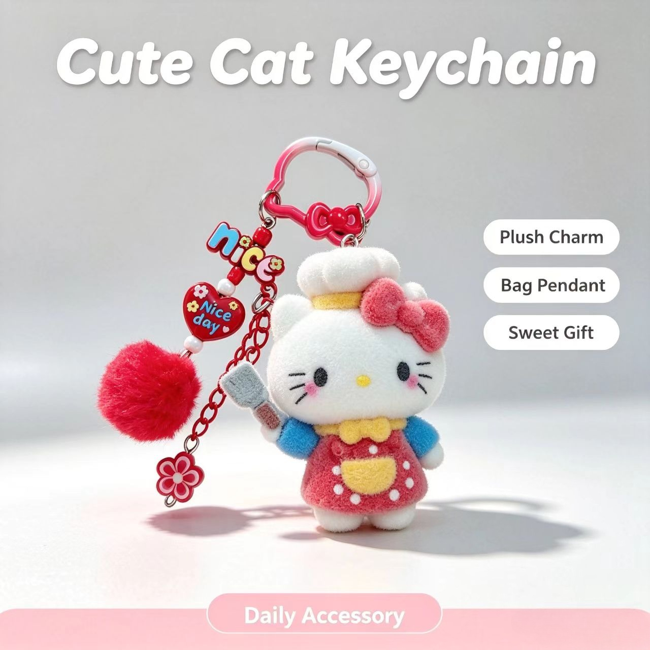 Women Fashion Rings - Gantungan Kunci Kucing Berbulu Modis, Figur