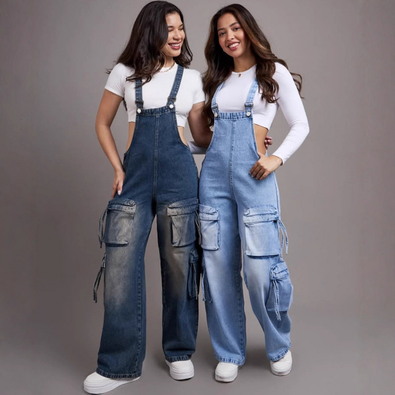 Women'S Fashion Overalls - Overall Denim Wanita Trendy Model Lurus
