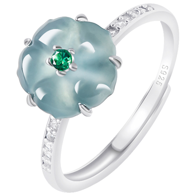 Women Fashion Rings - Cincin Bunga Giok Burma Biru 925