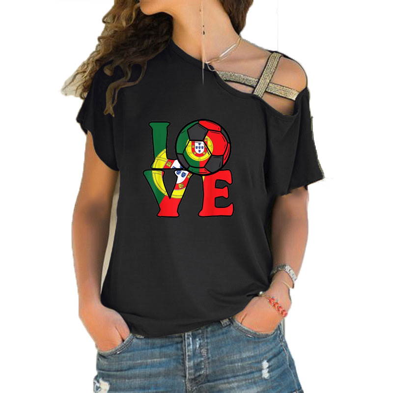 Women'S Fashion Portugal - Kaos Wanita Kerah Slash Longgar Motif