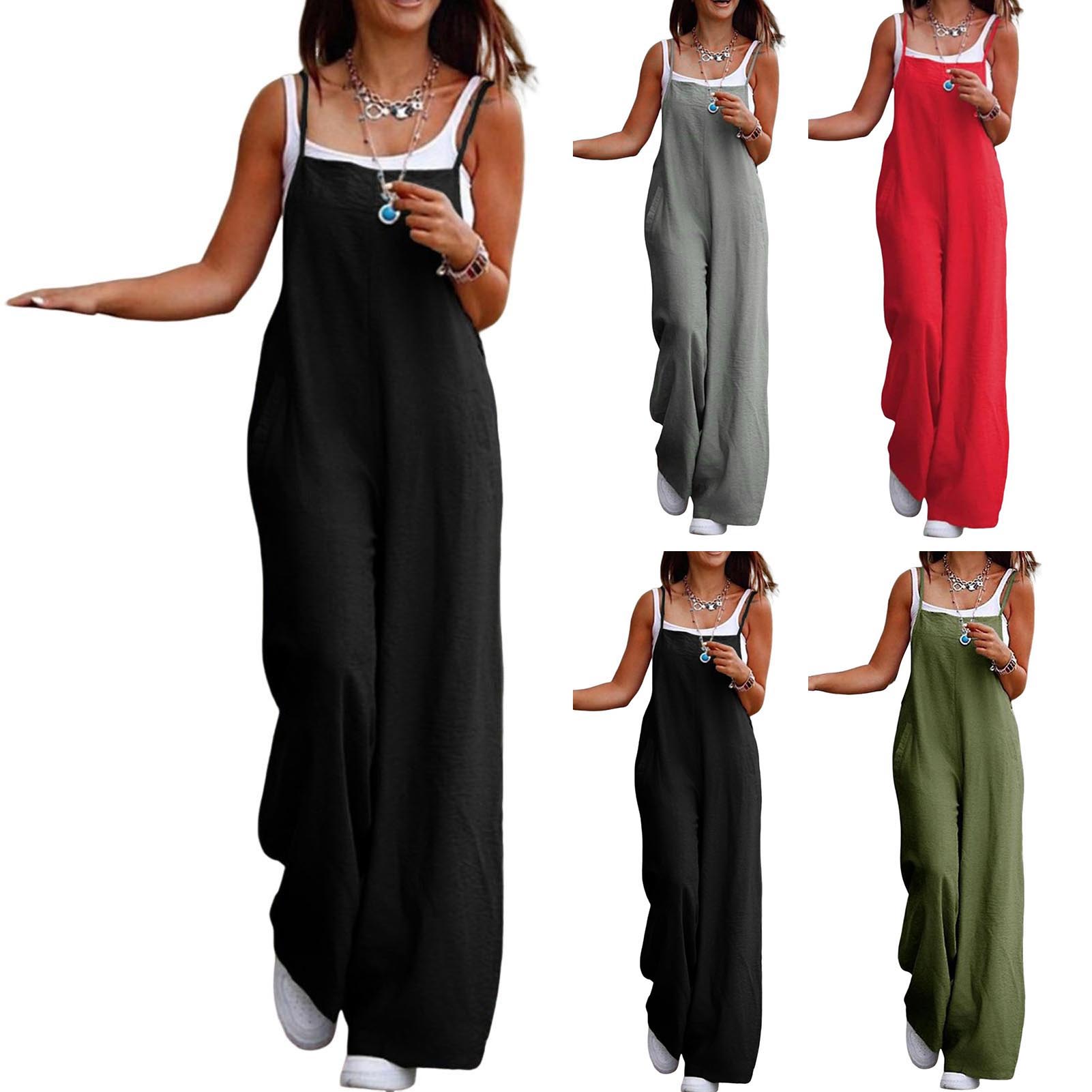 Women'S Fashion Overalls - Jumpsuit Longgar Kasual Wanita Spaghetti Panjang