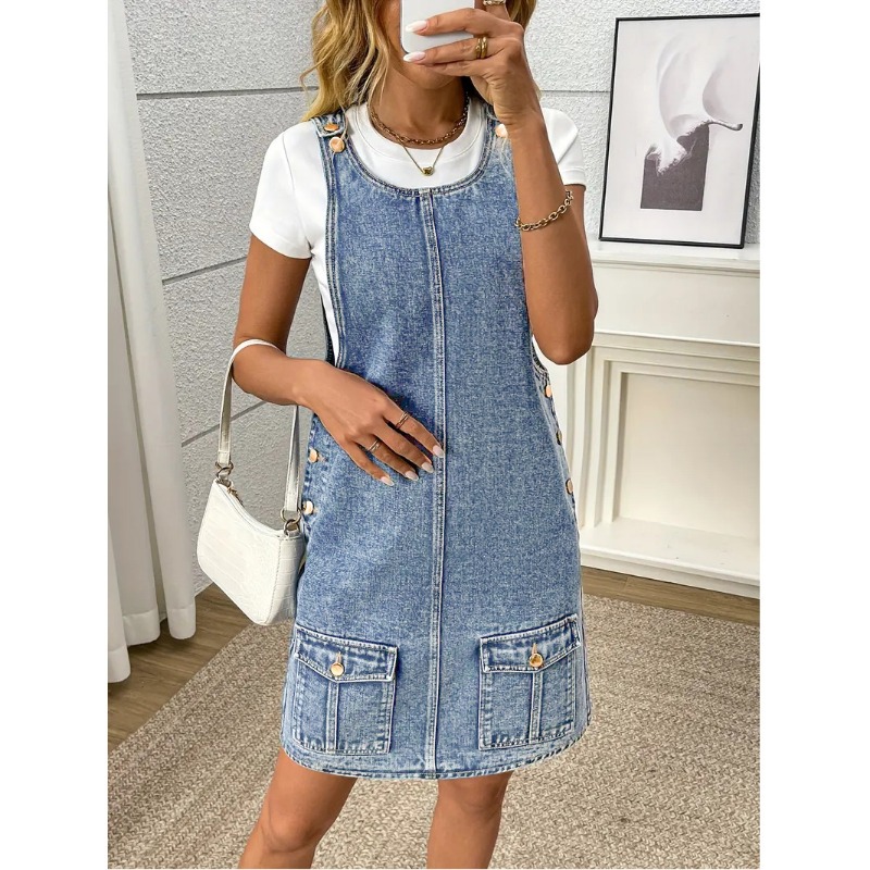 Women'S Fashion Overalls - Gaun Denim Pinafore Amerika Baru Musim
