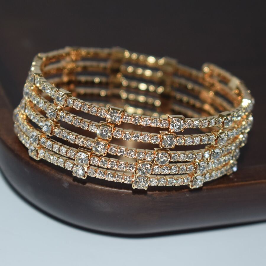 Women'S Fashion Layering - Gelang Manset Terbuka Berlapis Batu Rhinestone