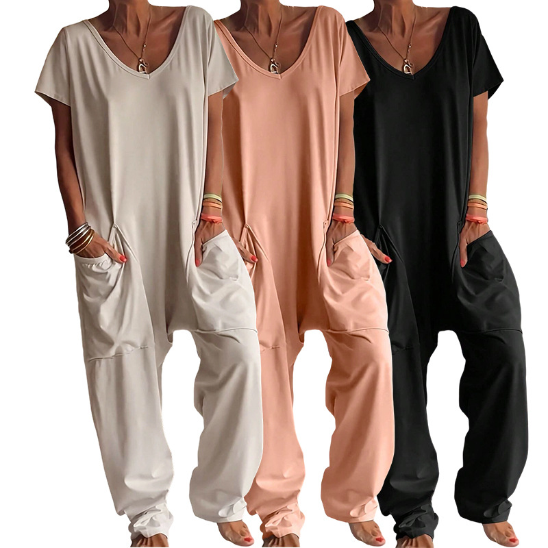 Women'S Fashion Overalls - Jumpsuit Wanita Model V-neck, Crotch Rendah,