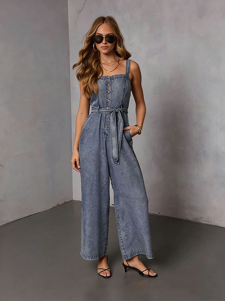 Women'S Fashion Overalls - Jumpsuit Denim Wanita Vintage Musim Panas