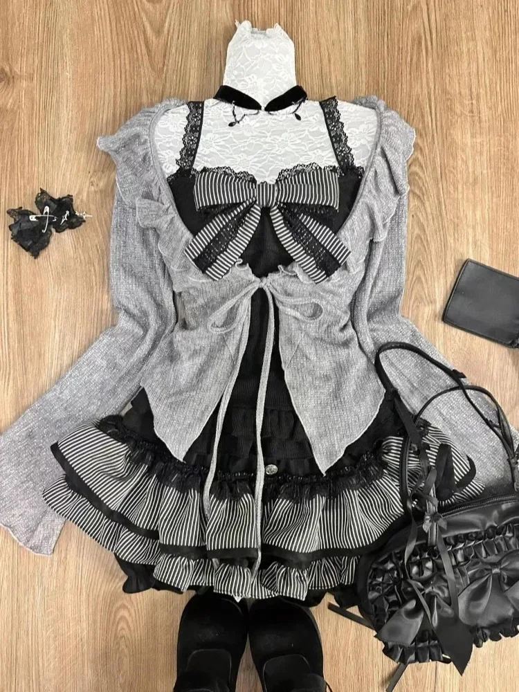 Corset Top Boned - Setelan pakaian Vintage Lolita manis kardigan