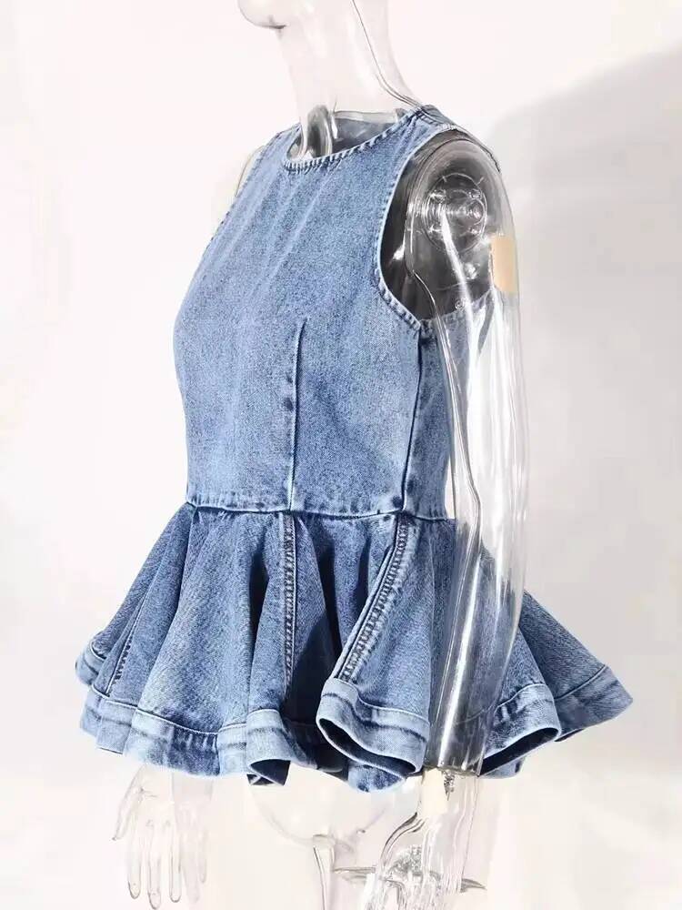 Ruffles Tank Top Biru Celana K - Women'S Fashion Overalls ulasan dan harga