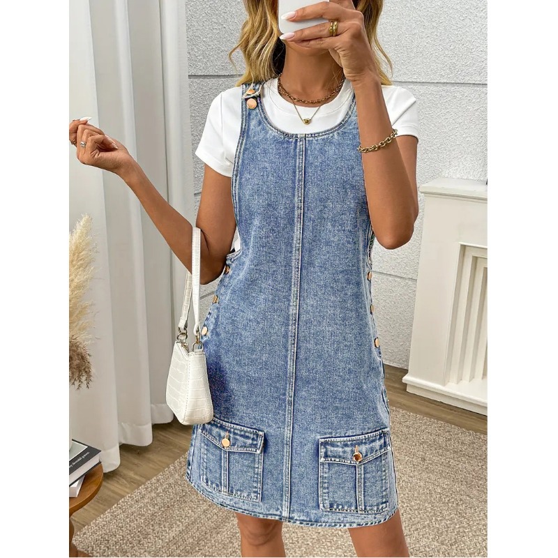 Gaun Denim Pinafore Amerika Ba - Women'S Fashion Overalls ulasan dan harga
