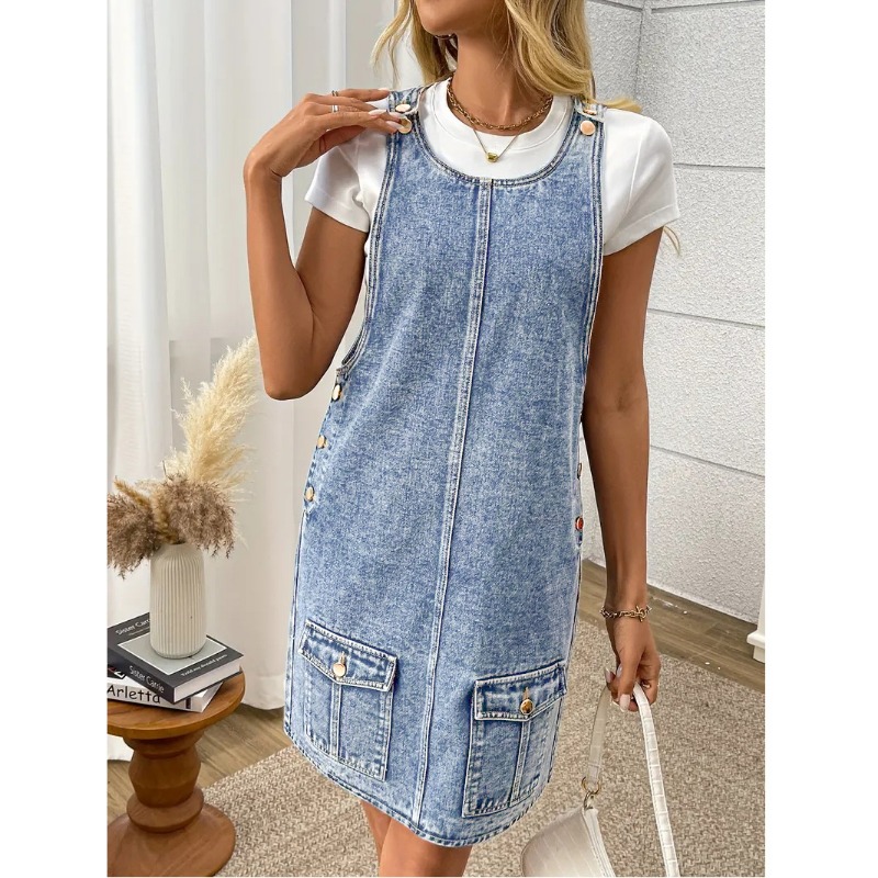 Gaun Denim Pinafore Amerika Ba - Women'S Fashion Overalls ulasan dan harga