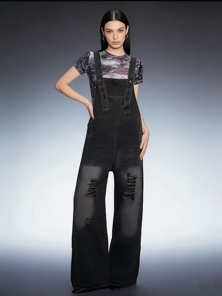Overall Denim Retro Robek Berl - Women'S Fashion Overalls ulasan dan harga
