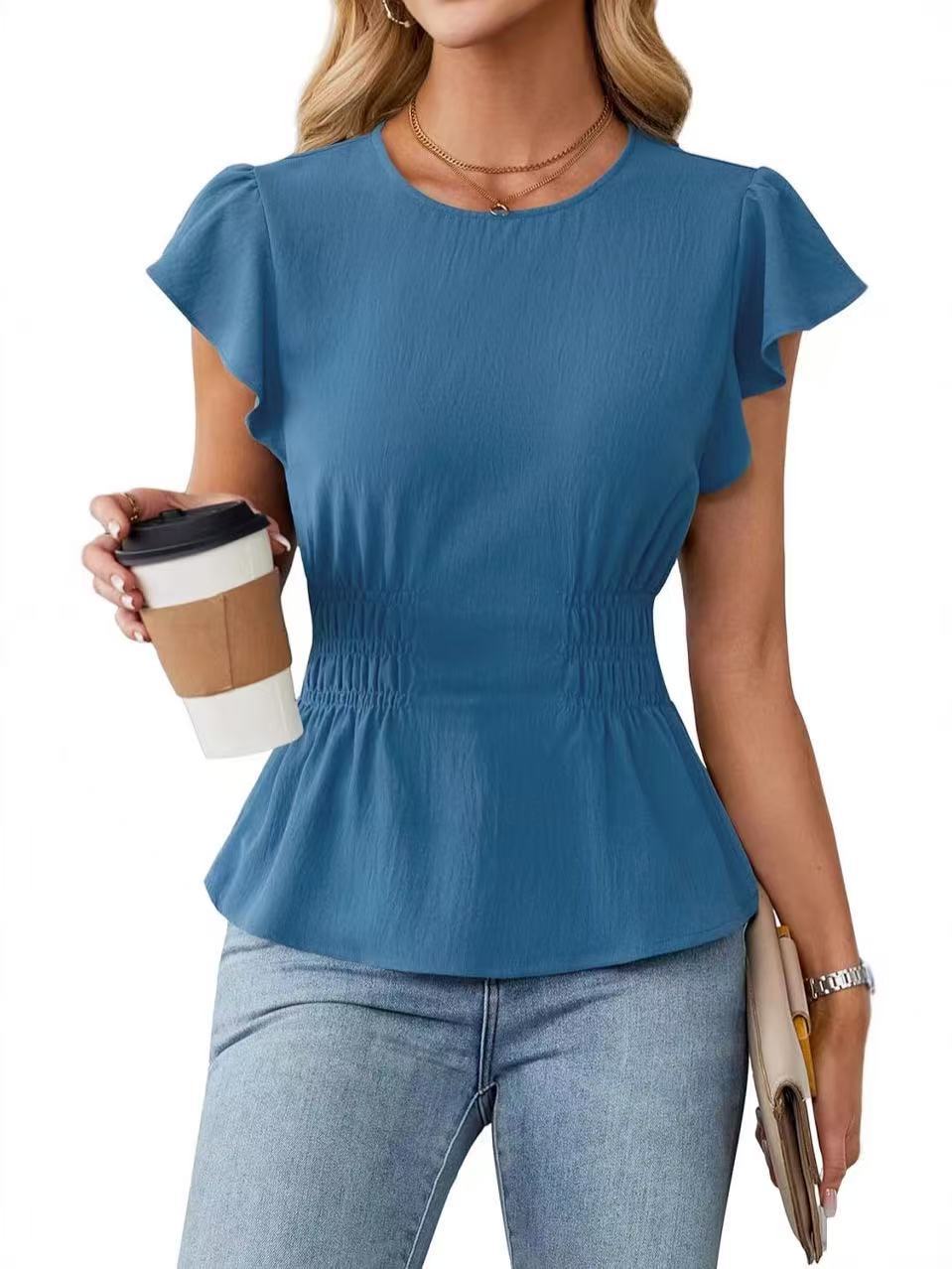Blus Wanita Lengan Pendek Beru - Women'S Fashion Tops ulasan dan harga